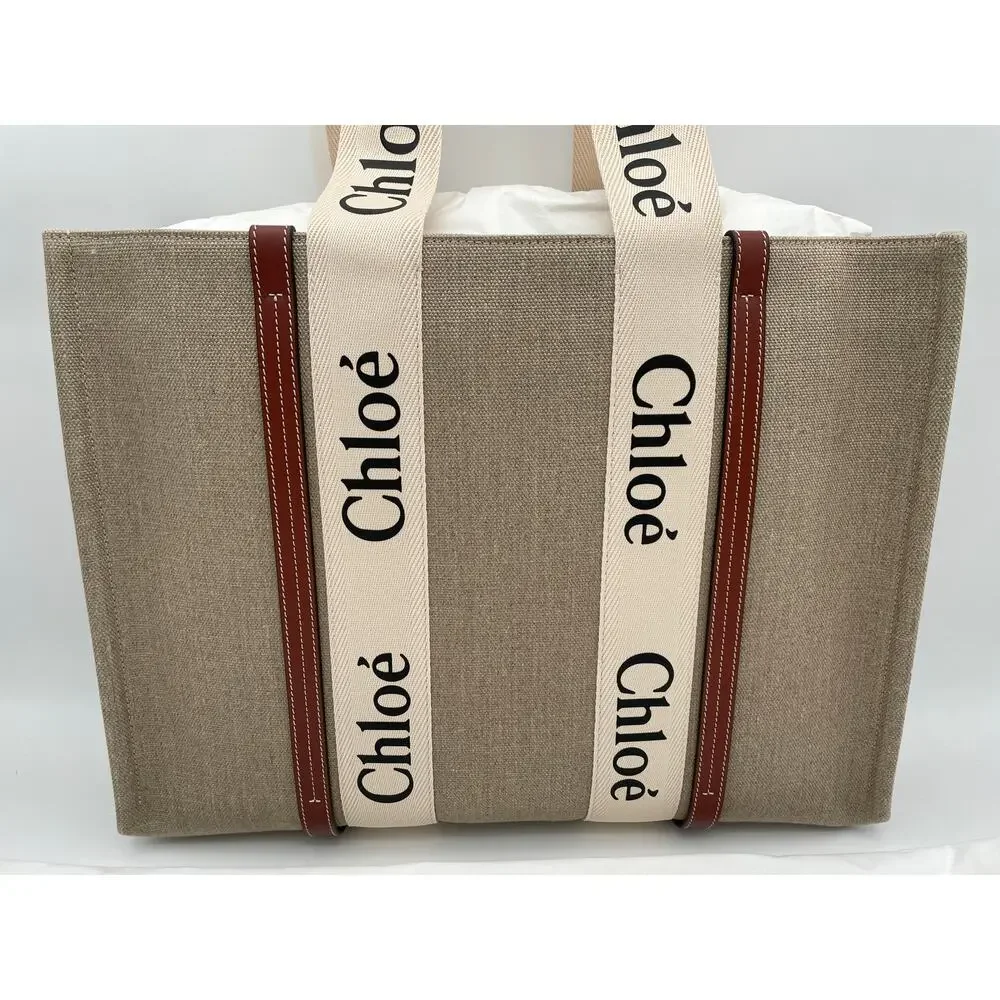 $1650 NEW CHLOE LARGE WOODY CANVAS TOTE SHOULDER BAG NWT AUTHENTIC - Picture 5 of 14